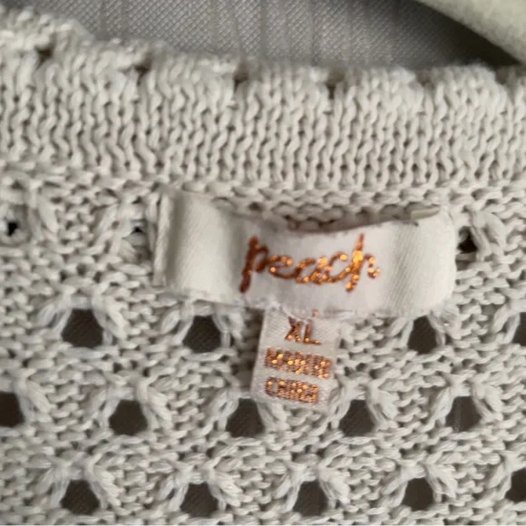 Peach Love Cream Blue Crochet Knit Cardigan Top Juniors XL Coastal Cottagecore - Picture 7 of 8